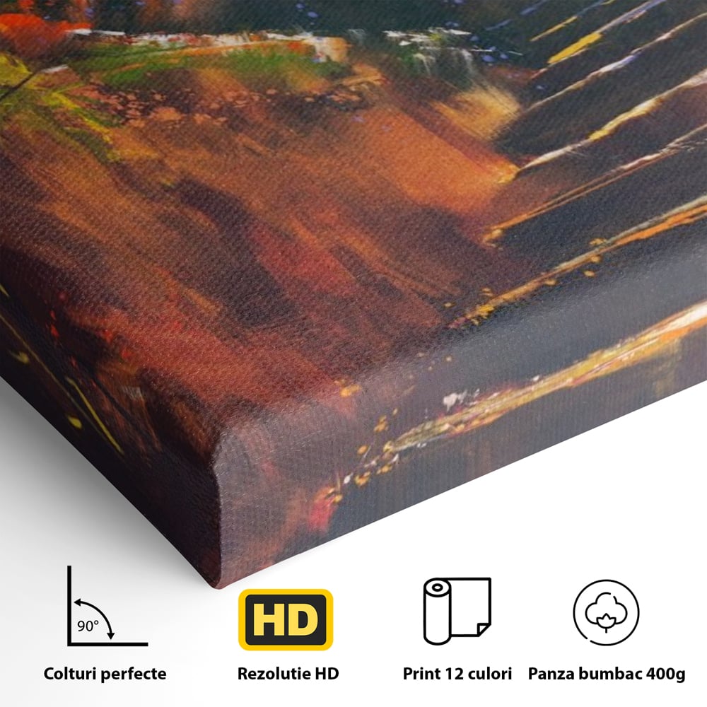 Tablou Canvas Premium LuxCanva® A1271, Brown Stairs, Scari, Toamna, Copaci, Frunze, Dormitor, Culori Vibrante