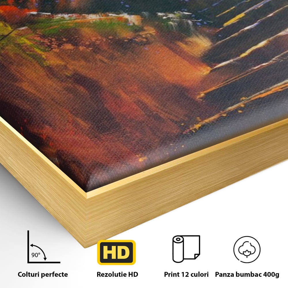 Tablou Canvas Premium LuxCanva® A1271, Brown Stairs, Scari, Toamna, Copaci, Frunze, Dormitor, Culori Vibrante