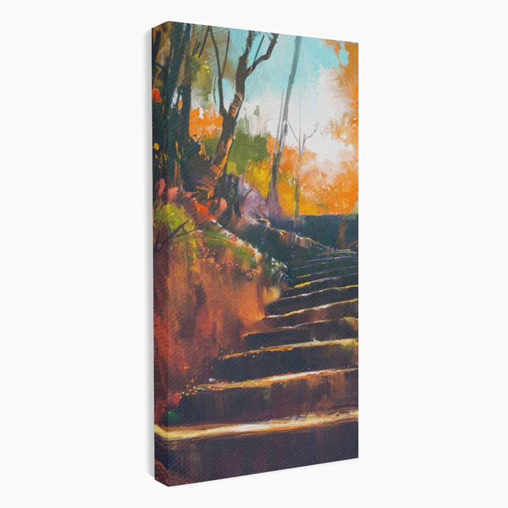 Tablou Canvas Premium LuxCanva® A1271, Brown Stairs, Scari, Toamna, Copaci, Frunze, Dormitor, Culori Vibrante