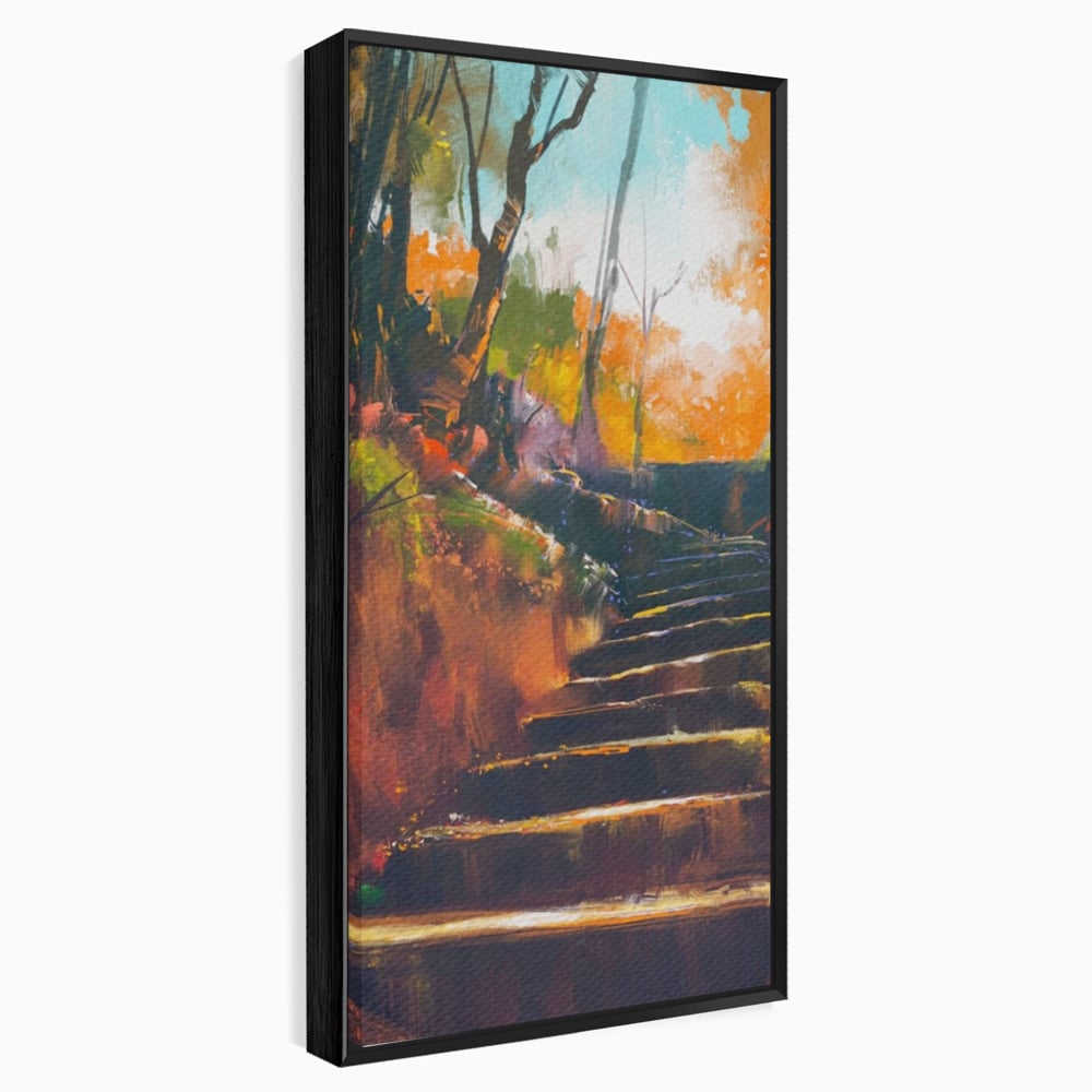 Tablou Canvas Premium LuxCanva® A1271, Brown Stairs, Scari, Toamna, Copaci, Frunze, Dormitor, Culori Vibrante