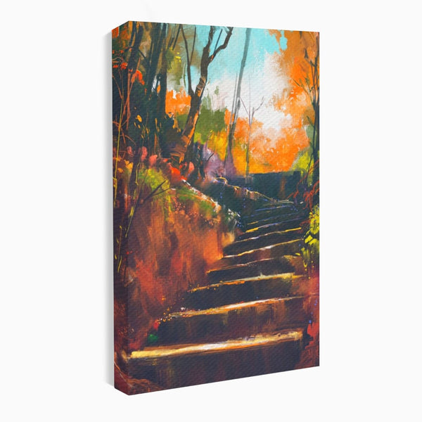 Tablou Canvas Premium LuxCanva® A1271, Brown Stairs, Scari, Toamna, Copaci, Frunze, Dormitor, Culori Vibrante