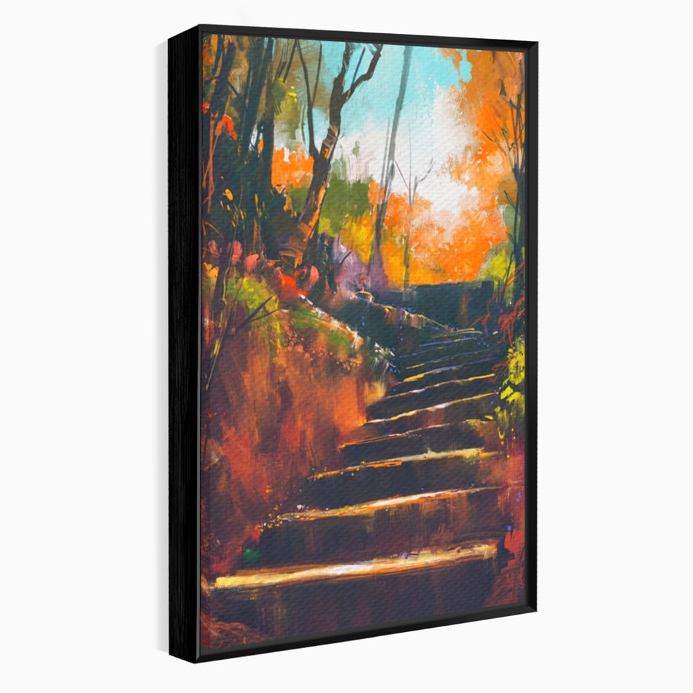 Tablou Canvas Premium LuxCanva® A1271, Brown Stairs, Scari, Toamna, Copaci, Frunze, Dormitor, Culori Vibrante