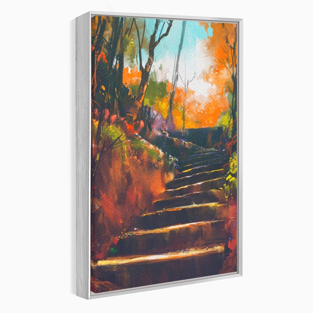 Tablou Canvas Premium LuxCanva® A1271, Brown Stairs, Scari, Toamna, Copaci, Frunze, Dormitor, Culori Vibrante