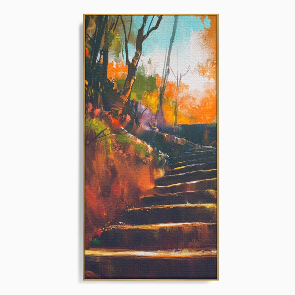 Tablou Canvas Premium LuxCanva® A1271, Brown Stairs, Scari, Toamna, Copaci, Frunze, Dormitor, Culori Vibrante