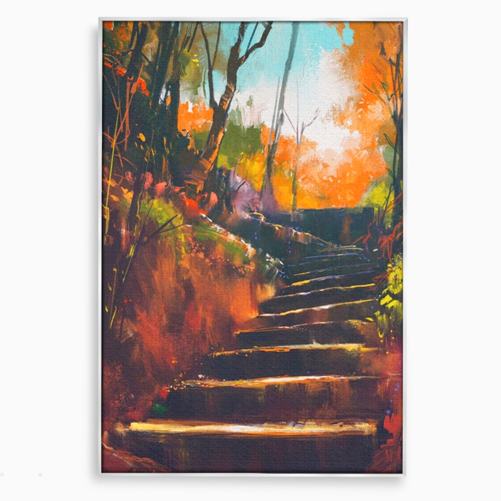 Tablou Canvas Premium LuxCanva® A1271, Brown Stairs, Scari, Toamna, Copaci, Frunze, Dormitor, Culori Vibrante