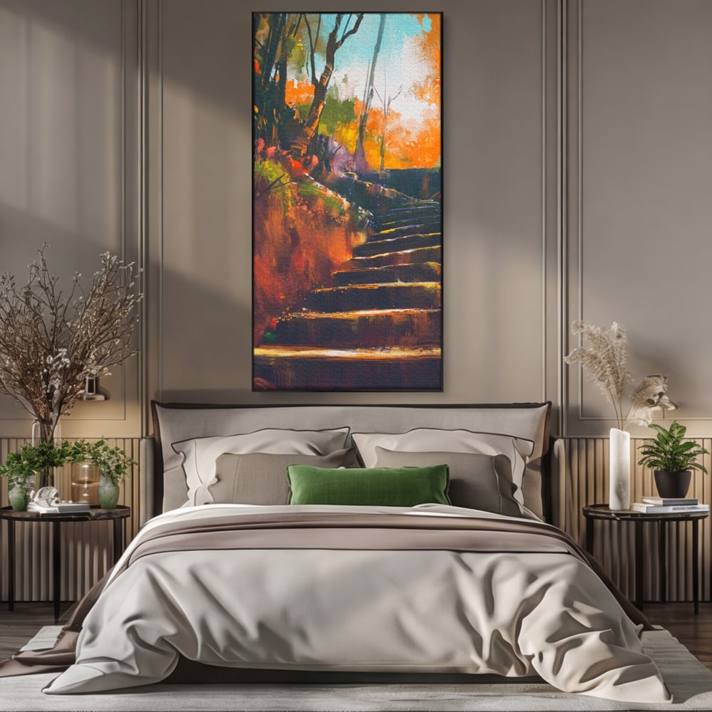 Tablou Canvas Premium LuxCanva® A1271, Brown Stairs, Scari, Toamna, Copaci, Frunze, Dormitor, Culori Vibrante