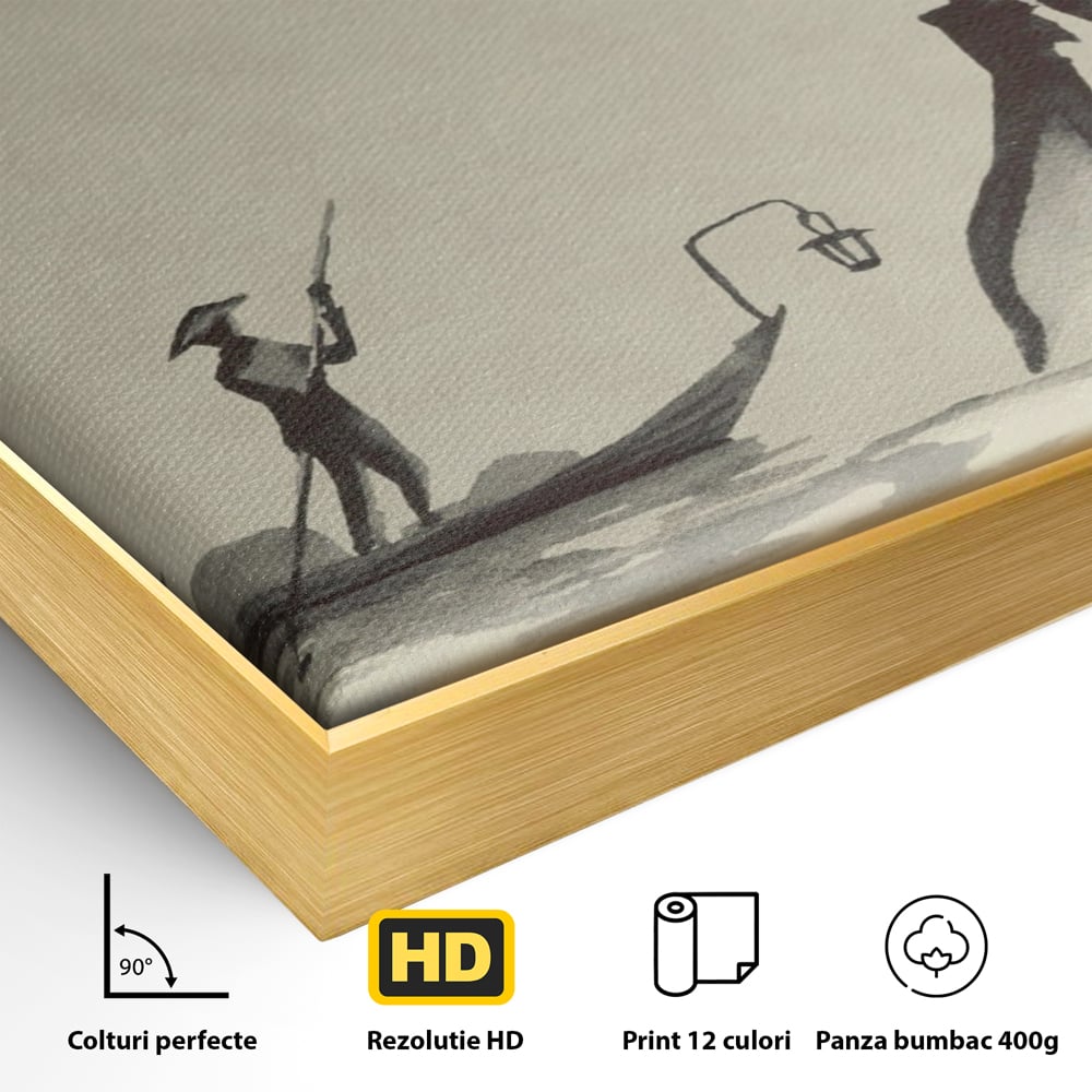 Tablou Canvas Premium LuxCanva® A1272, Japan Traditional Sumi, Living, Sakura, Barca, Apa, Dormitor, Culori Vibrante