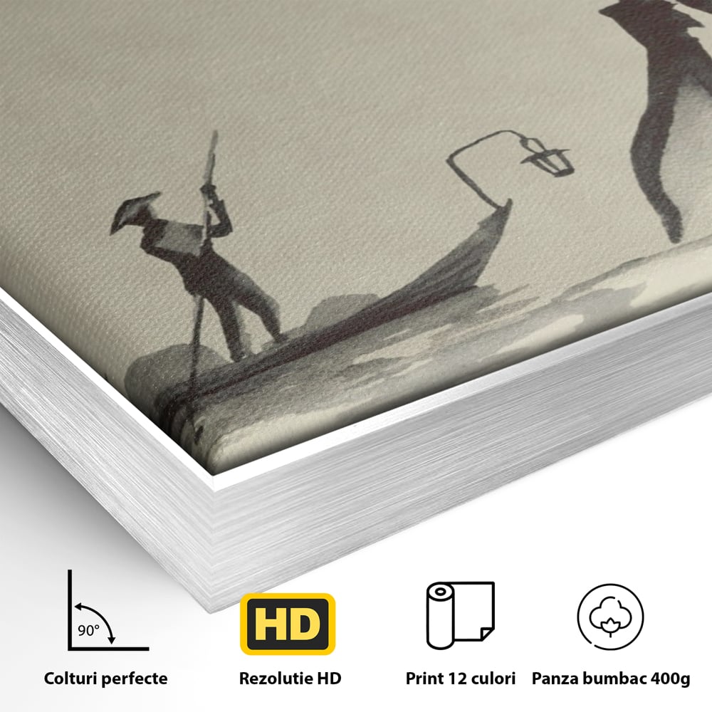 Tablou Canvas Premium LuxCanva® A1272, Japan Traditional Sumi, Living, Sakura, Barca, Apa, Dormitor, Culori Vibrante