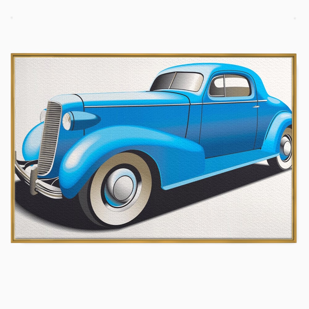 Tablou Canvas Premium LuxCanva® A1273, Blue Old Car, Camera Copil, Masina De Epoca, Albastru, Dormitor, Culori Vibrante