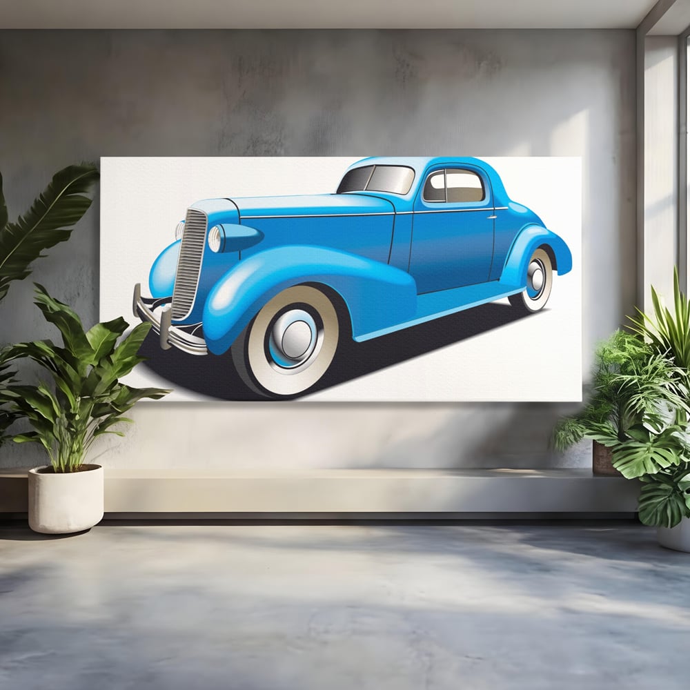 Tablou Canvas Premium LuxCanva® A1273, Blue Old Car, Camera Copil, Masina De Epoca, Albastru, Dormitor, Culori Vibrante