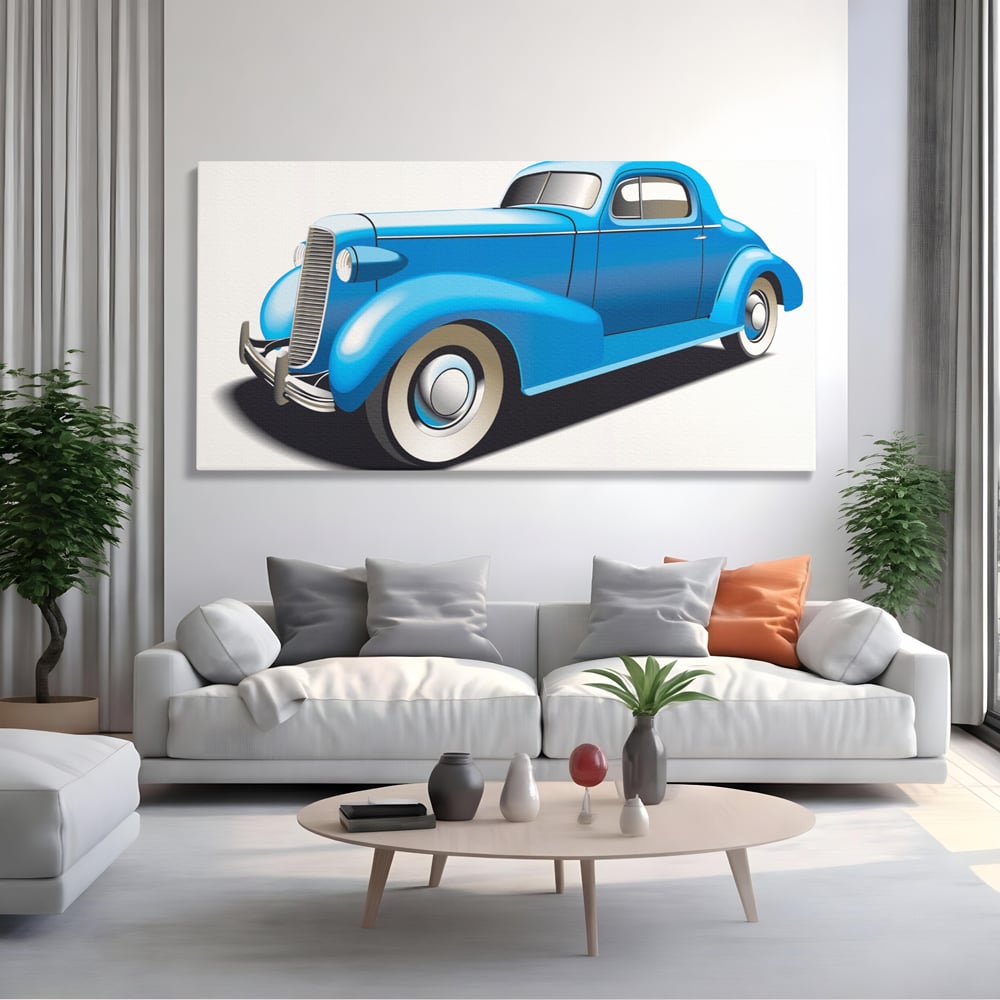 Tablou Canvas Premium LuxCanva® A1273, Blue Old Car, Camera Copil, Masina De Epoca, Albastru, Dormitor, Culori Vibrante