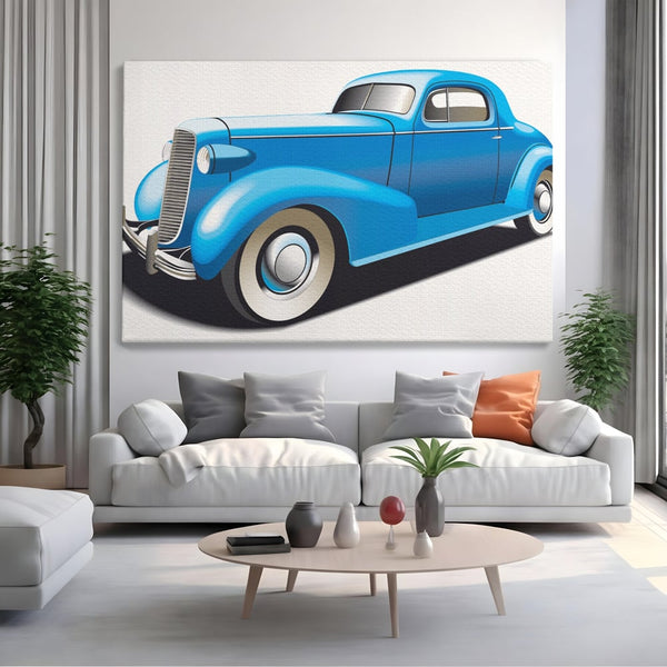 Tablou Canvas Premium LuxCanva® A1273, Blue Old Car, Camera Copil, Masina De Epoca, Albastru, Dormitor, Culori Vibrante