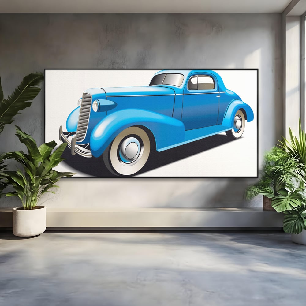 Tablou Canvas Premium LuxCanva® A1273, Blue Old Car, Camera Copil, Masina De Epoca, Albastru, Dormitor, Culori Vibrante