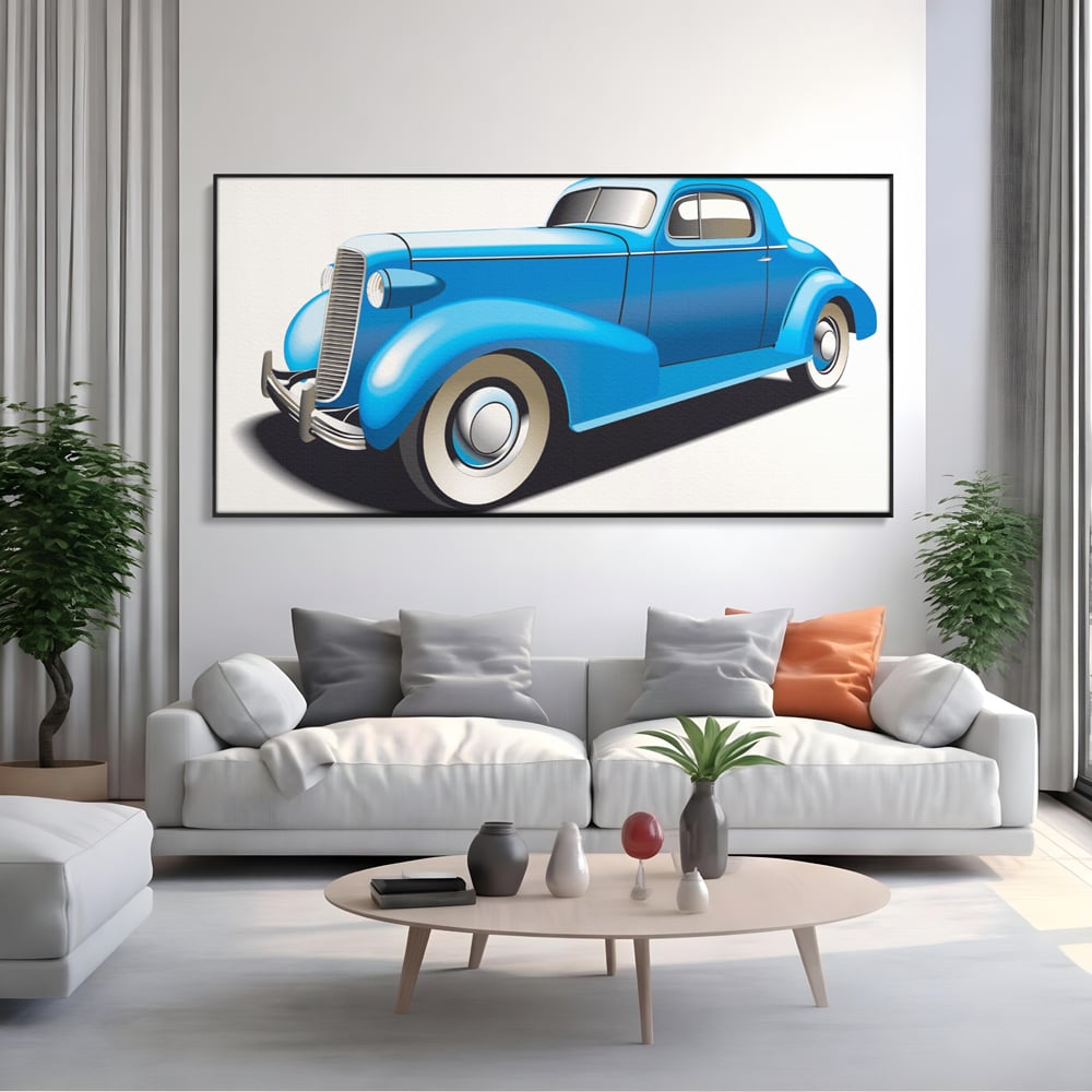 Tablou Canvas Premium LuxCanva® A1273, Blue Old Car, Camera Copil, Masina De Epoca, Albastru, Dormitor, Culori Vibrante