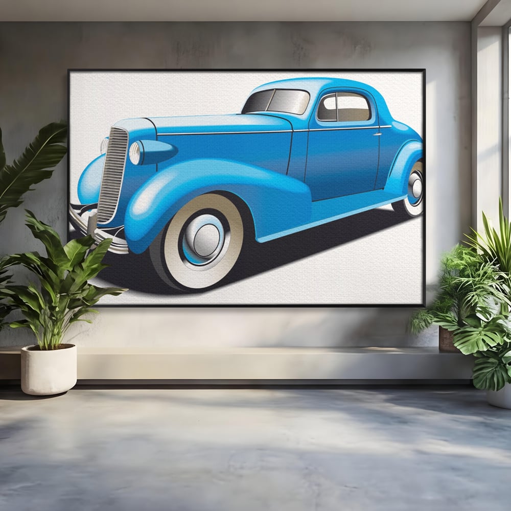 Tablou Canvas Premium LuxCanva® A1273, Blue Old Car, Camera Copil, Masina De Epoca, Albastru, Dormitor, Culori Vibrante