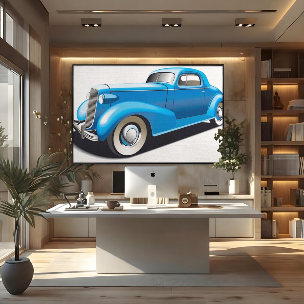 Tablou Canvas Premium LuxCanva® A1273, Blue Old Car, Camera Copil, Masina De Epoca, Albastru, Dormitor, Culori Vibrante