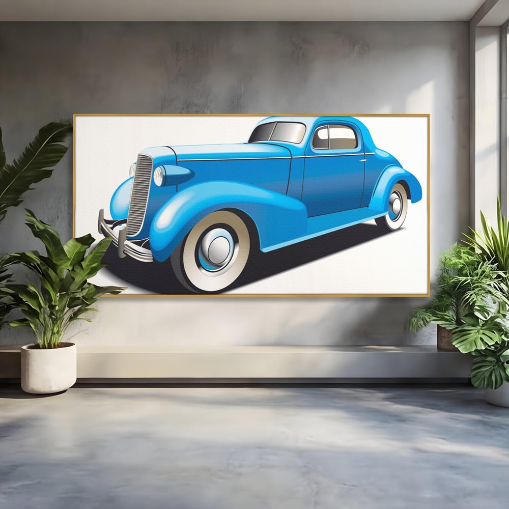 Tablou Canvas Premium LuxCanva® A1273, Blue Old Car, Camera Copil, Masina De Epoca, Albastru, Dormitor, Culori Vibrante