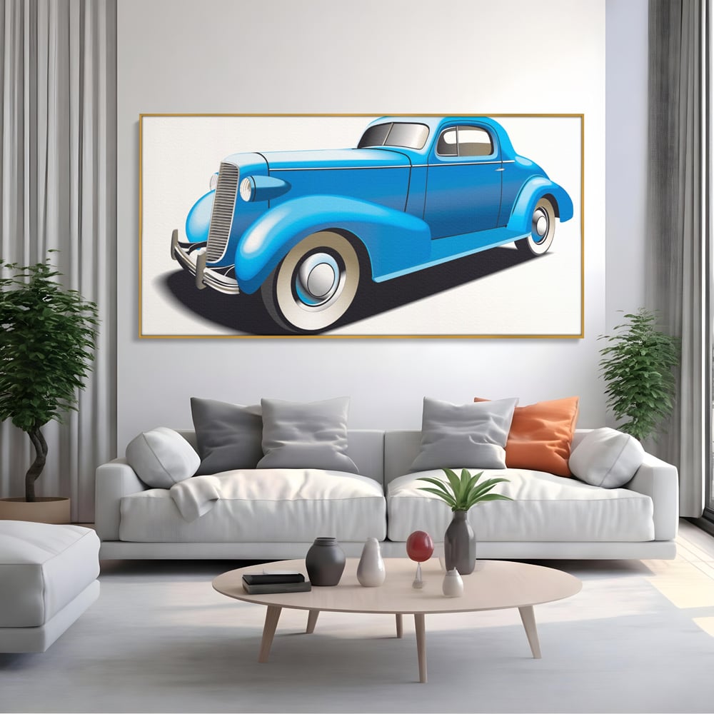 Tablou Canvas Premium LuxCanva® A1273, Blue Old Car, Camera Copil, Masina De Epoca, Albastru, Dormitor, Culori Vibrante