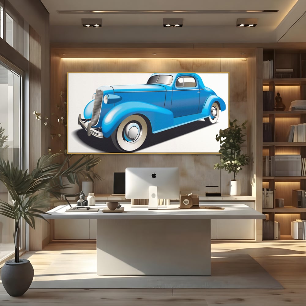 Tablou Canvas Premium LuxCanva® A1273, Blue Old Car, Camera Copil, Masina De Epoca, Albastru, Dormitor, Culori Vibrante