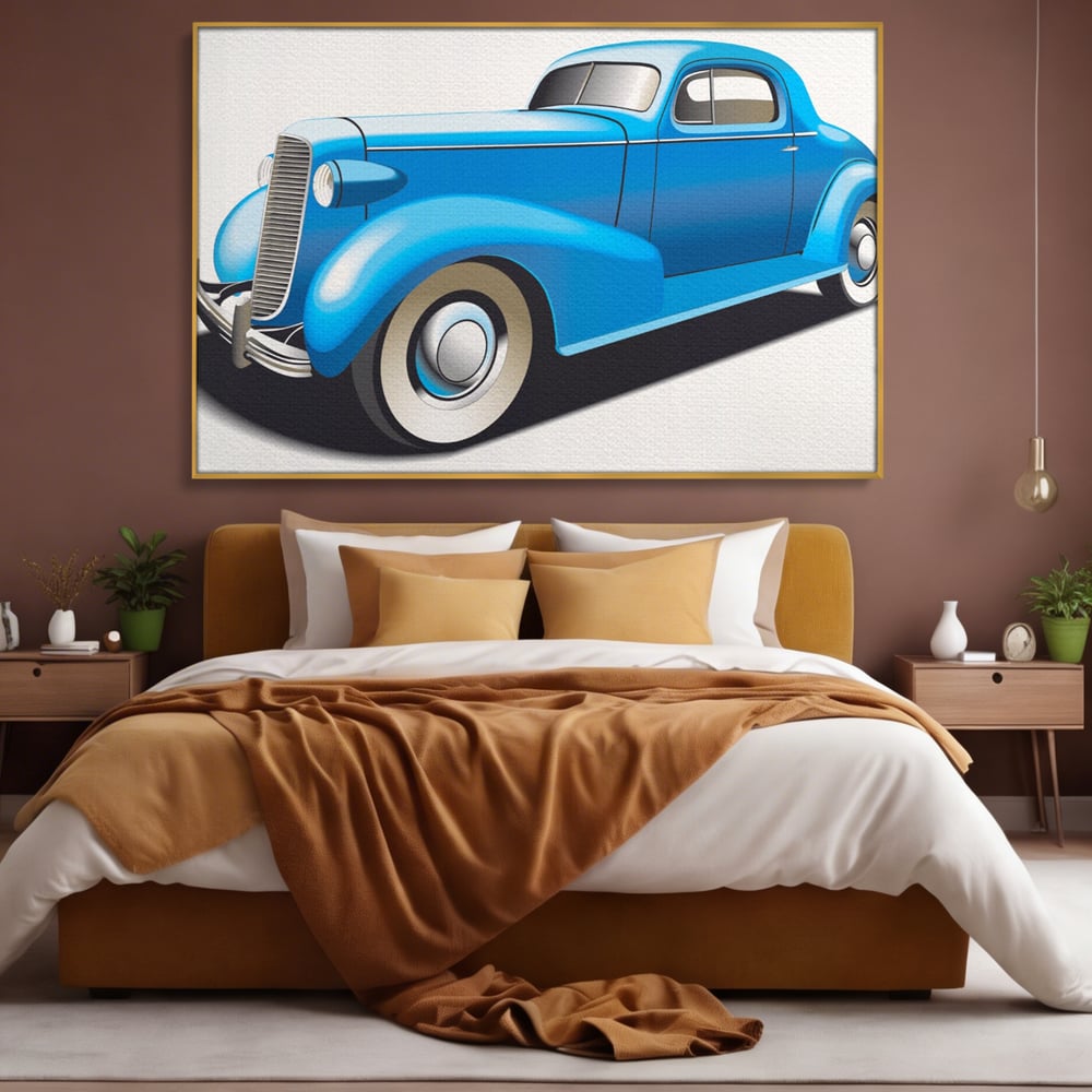Tablou Canvas Premium LuxCanva® A1273, Blue Old Car, Camera Copil, Masina De Epoca, Albastru, Dormitor, Culori Vibrante