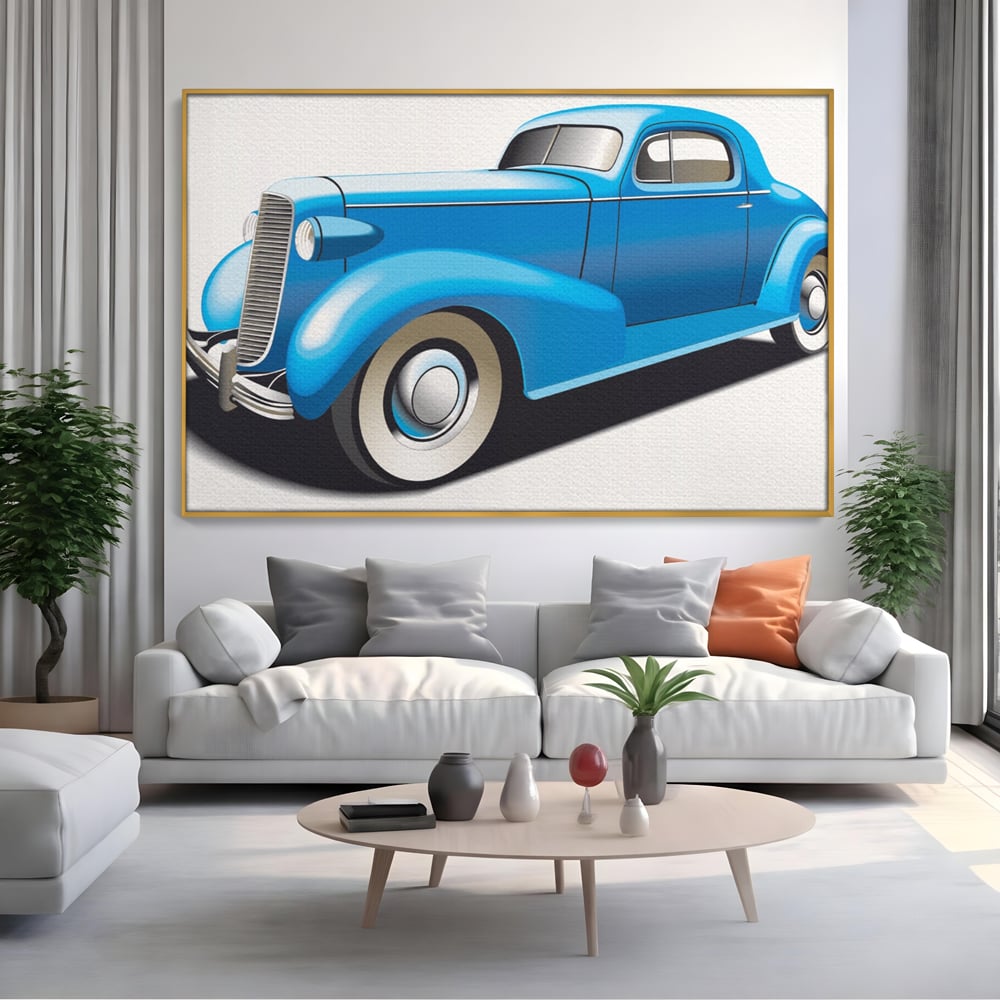 Tablou Canvas Premium LuxCanva® A1273, Blue Old Car, Camera Copil, Masina De Epoca, Albastru, Dormitor, Culori Vibrante