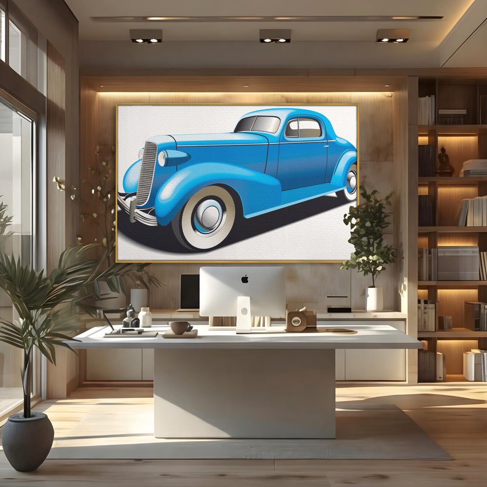 Tablou Canvas Premium LuxCanva® A1273, Blue Old Car, Camera Copil, Masina De Epoca, Albastru, Dormitor, Culori Vibrante