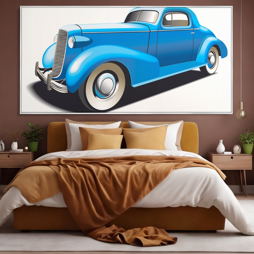 Tablou Canvas Premium LuxCanva® A1273, Blue Old Car, Camera Copil, Masina De Epoca, Albastru, Dormitor, Culori Vibrante