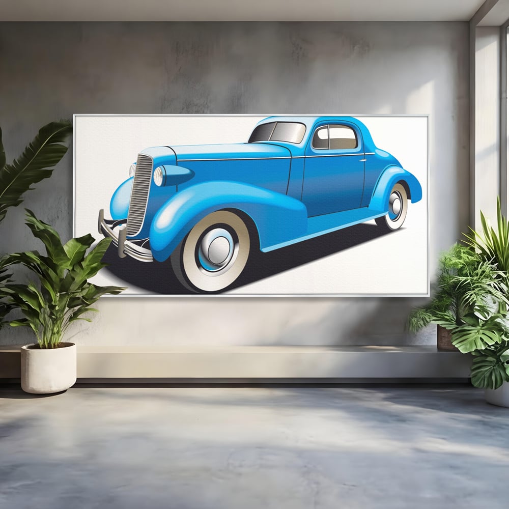Tablou Canvas Premium LuxCanva® A1273, Blue Old Car, Camera Copil, Masina De Epoca, Albastru, Dormitor, Culori Vibrante