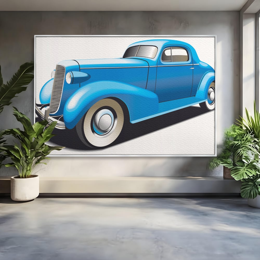 Tablou Canvas Premium LuxCanva® A1273, Blue Old Car, Camera Copil, Masina De Epoca, Albastru, Dormitor, Culori Vibrante