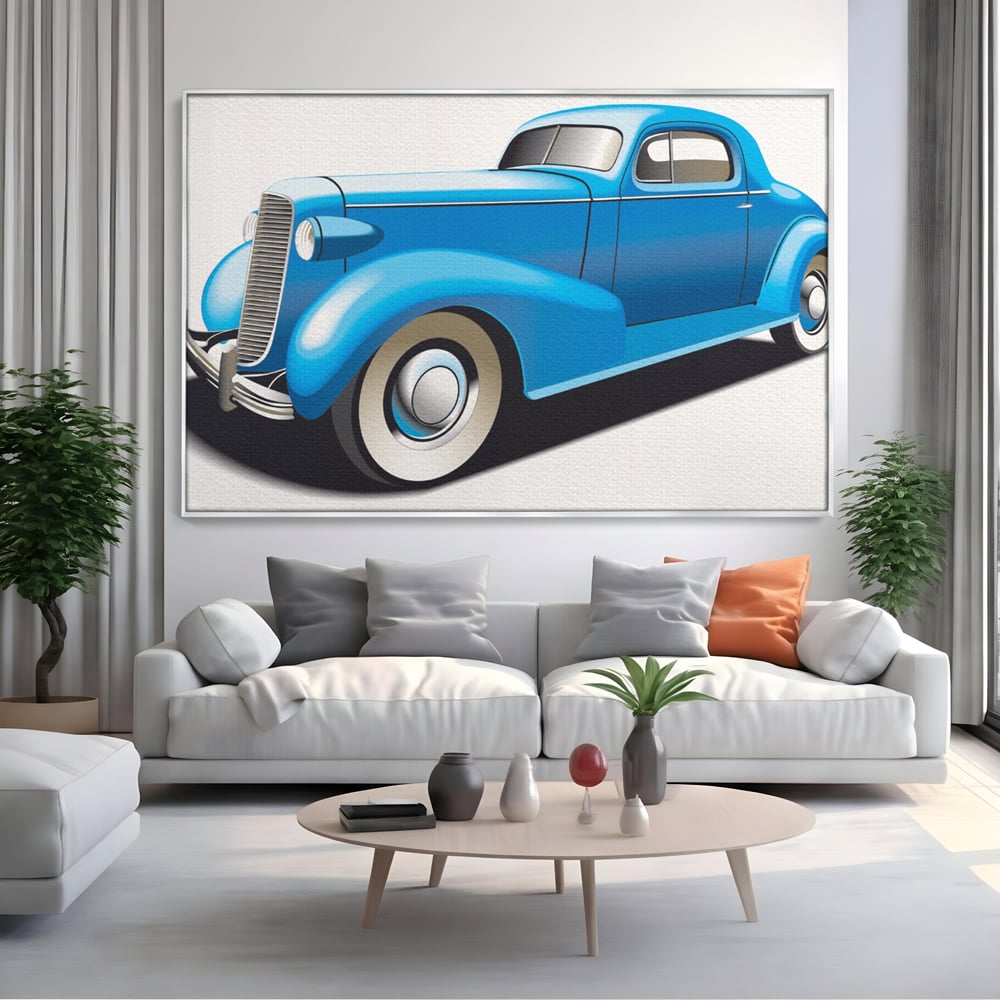Tablou Canvas Premium LuxCanva® A1273, Blue Old Car, Camera Copil, Masina De Epoca, Albastru, Dormitor, Culori Vibrante