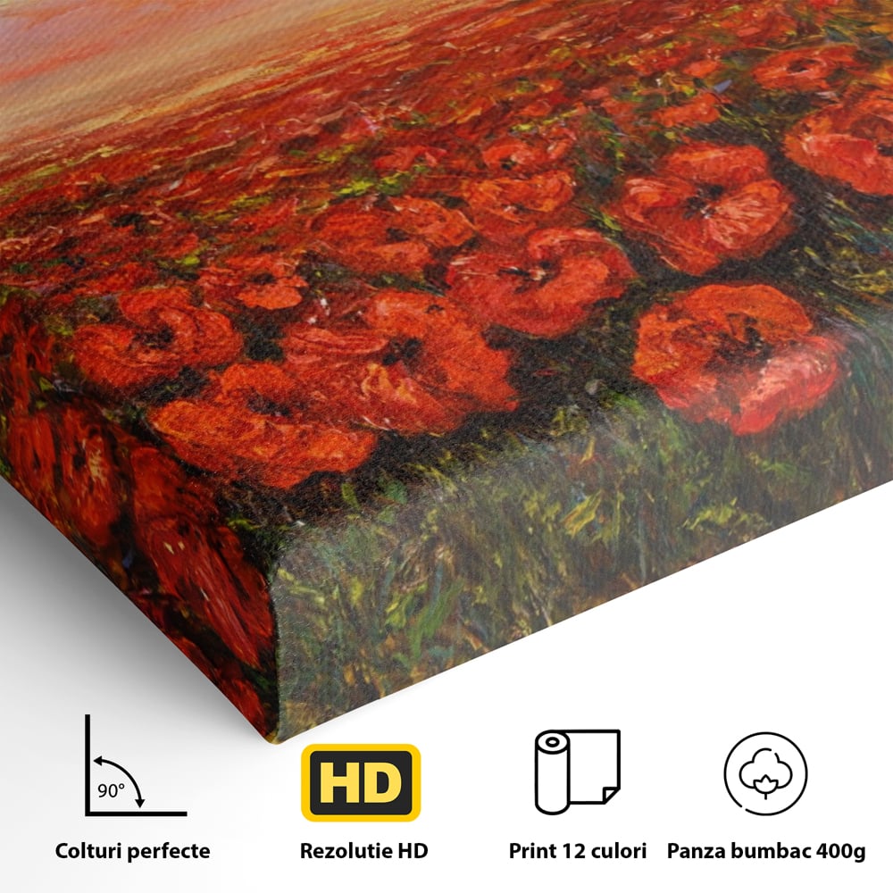 Leinwandbilder Premium-Leinwandkunst LuxCanva® A1275, Feld mit Mohnblumen, Wohnen, Blumen, Blumen, Sonne, Himmel, Landleben, Schlafzimmer, kräftige Farben