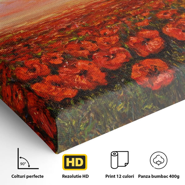 Leinwandbilder Premium-Leinwandkunst LuxCanva® A1275, Feld mit Mohnblumen, Wohnen, Blumen, Blumen, Sonne, Himmel, Landleben, Schlafzimmer, kräftige Farben