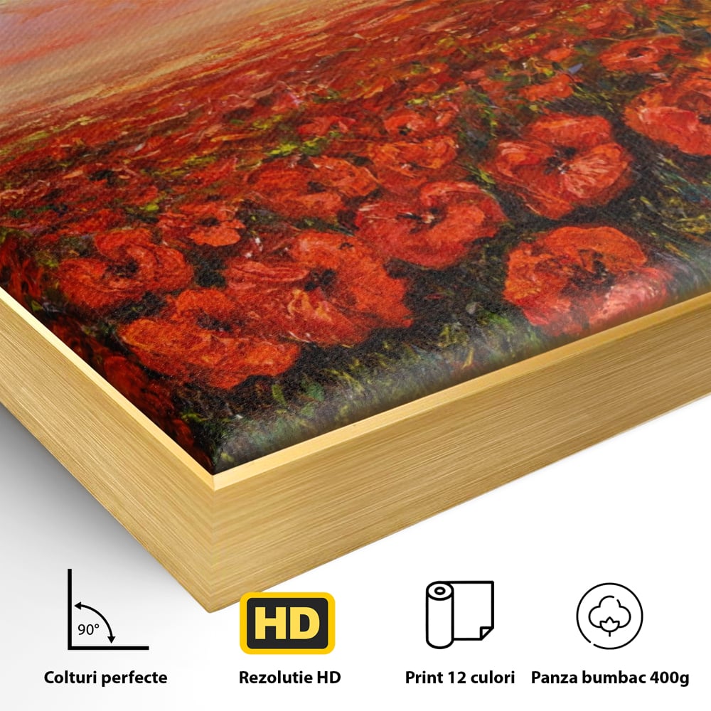 Leinwandbilder Premium-Leinwandkunst LuxCanva® A1275, Feld mit Mohnblumen, Wohnen, Blumen, Blumen, Sonne, Himmel, Landleben, Schlafzimmer, kräftige Farben
