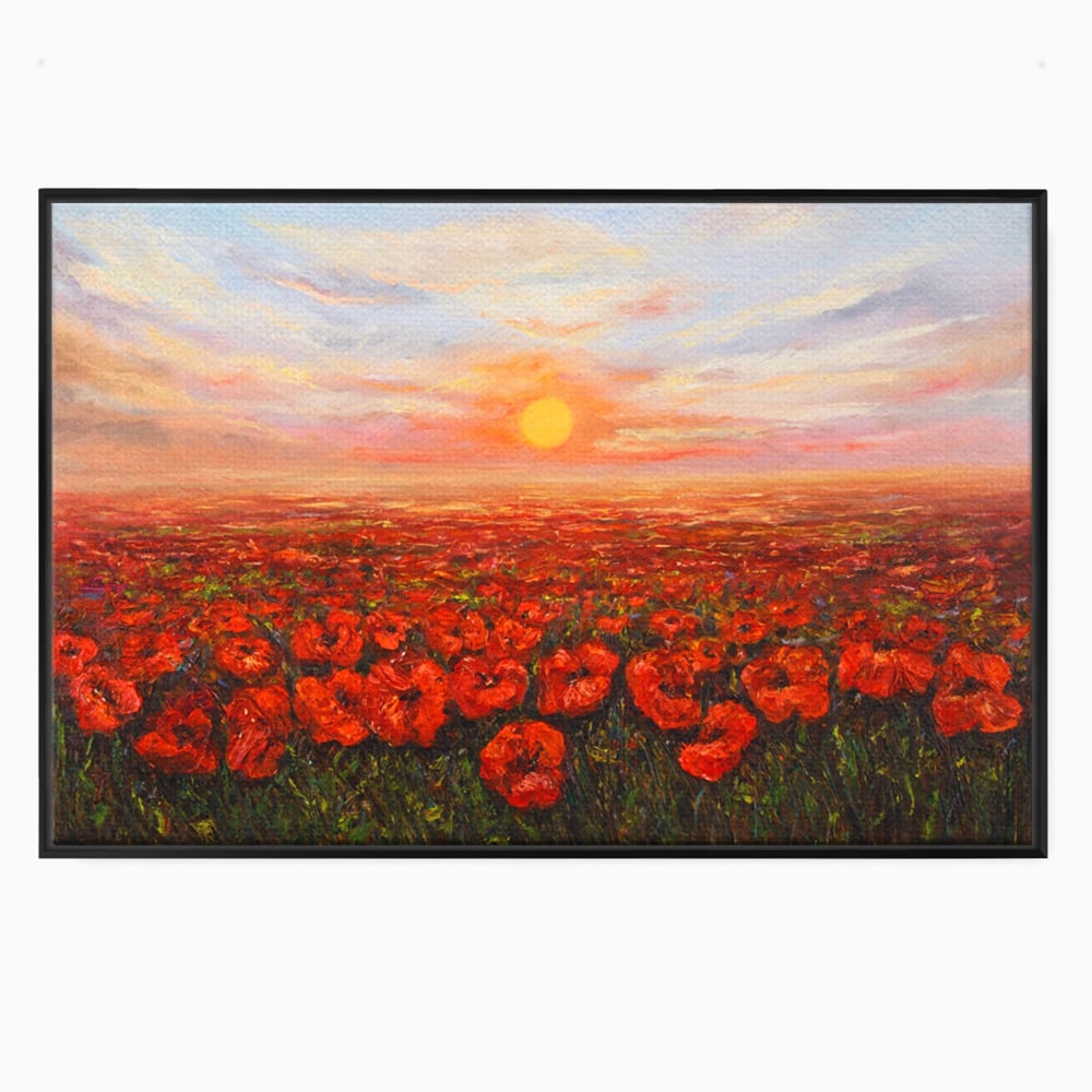 Leinwandbilder Premium-Leinwandkunst LuxCanva® A1275, Feld mit Mohnblumen, Wohnen, Blumen, Blumen, Sonne, Himmel, Landleben, Schlafzimmer, kräftige Farben