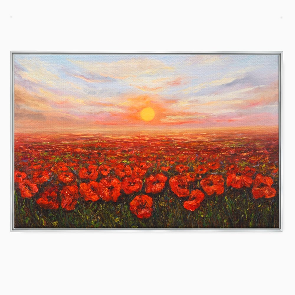 Leinwandbilder Premium-Leinwandkunst LuxCanva® A1275, Feld mit Mohnblumen, Wohnen, Blumen, Blumen, Sonne, Himmel, Landleben, Schlafzimmer, kräftige Farben