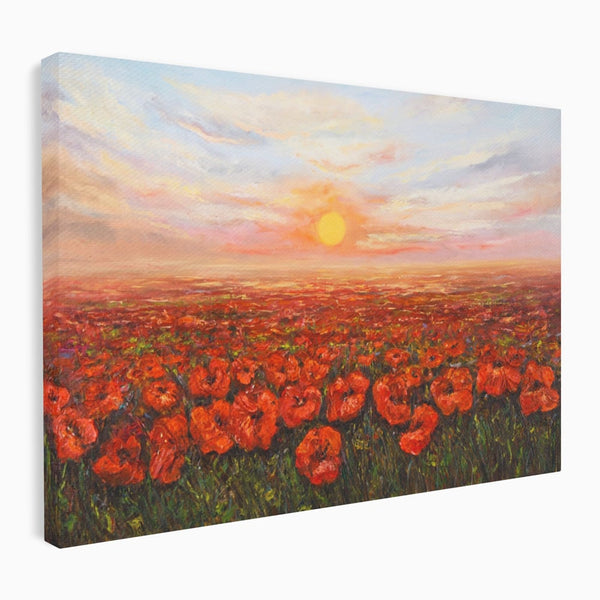 Leinwandbilder Premium-Leinwandkunst LuxCanva® A1275, Feld mit Mohnblumen, Wohnen, Blumen, Blumen, Sonne, Himmel, Landleben, Schlafzimmer, kräftige Farben