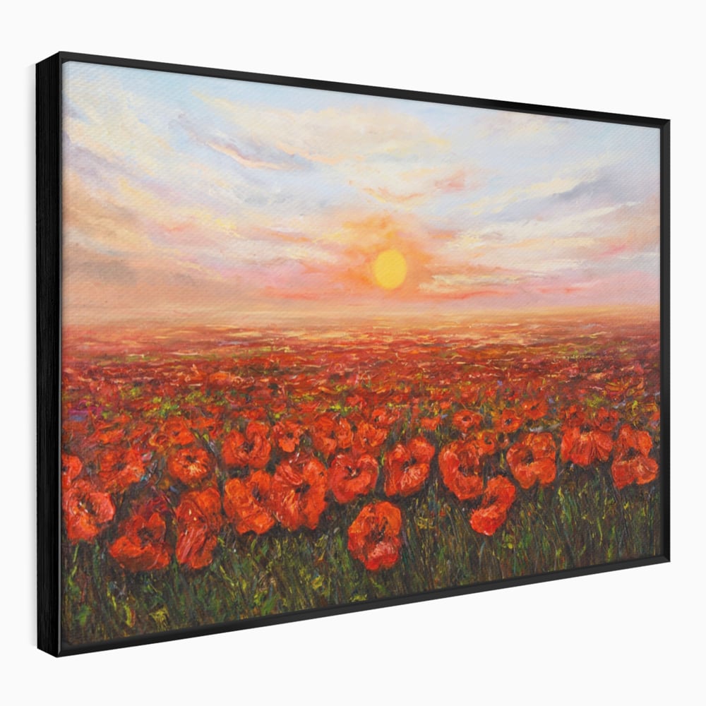Leinwandbilder Premium-Leinwandkunst LuxCanva® A1275, Feld mit Mohnblumen, Wohnen, Blumen, Blumen, Sonne, Himmel, Landleben, Schlafzimmer, kräftige Farben
