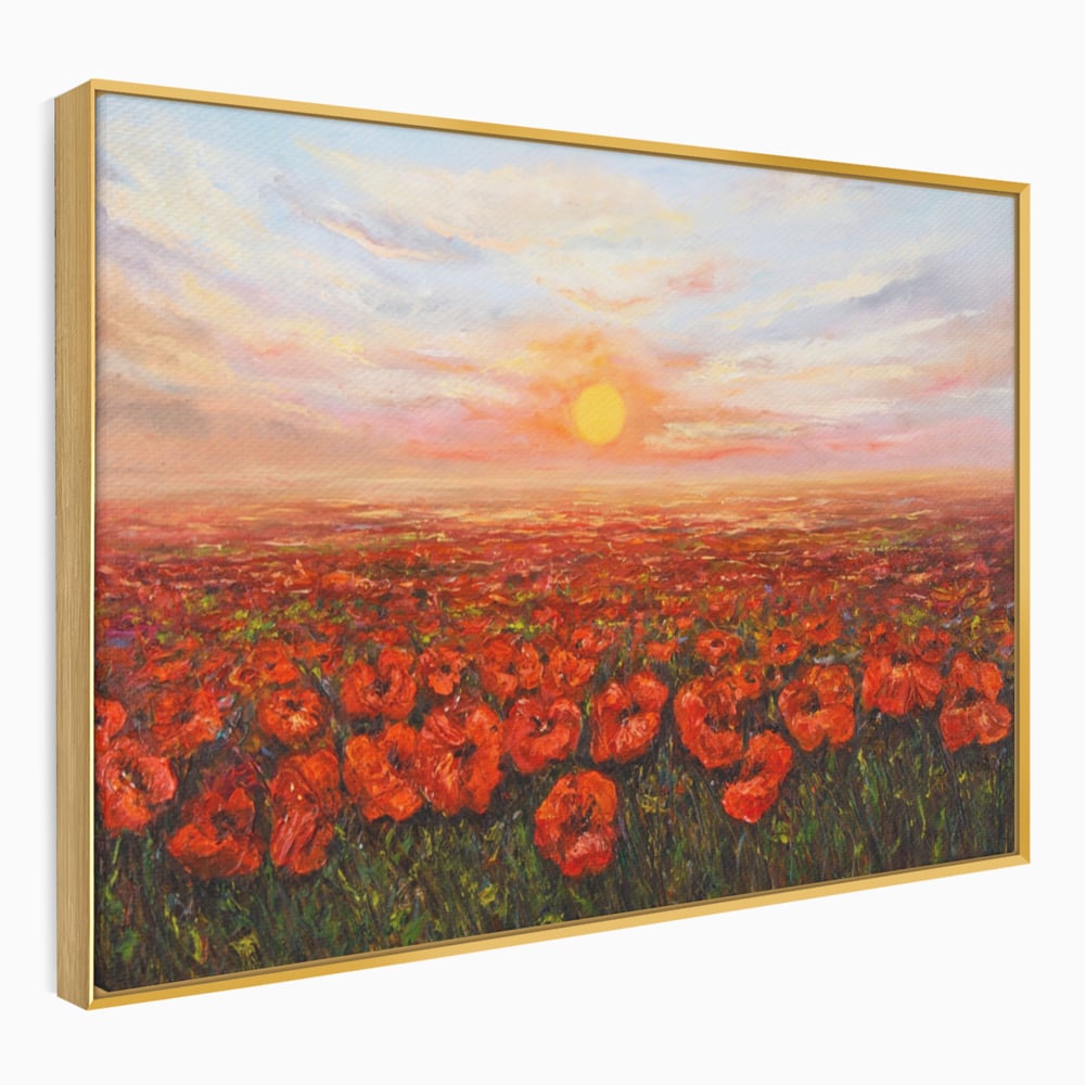 Leinwandbilder Premium-Leinwandkunst LuxCanva® A1275, Feld mit Mohnblumen, Wohnen, Blumen, Blumen, Sonne, Himmel, Landleben, Schlafzimmer, kräftige Farben