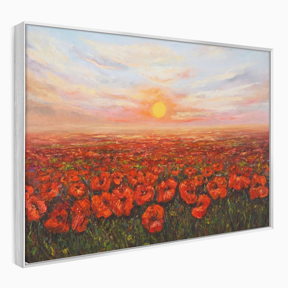 Leinwandbilder Premium-Leinwandkunst LuxCanva® A1275, Feld mit Mohnblumen, Wohnen, Blumen, Blumen, Sonne, Himmel, Landleben, Schlafzimmer, kräftige Farben