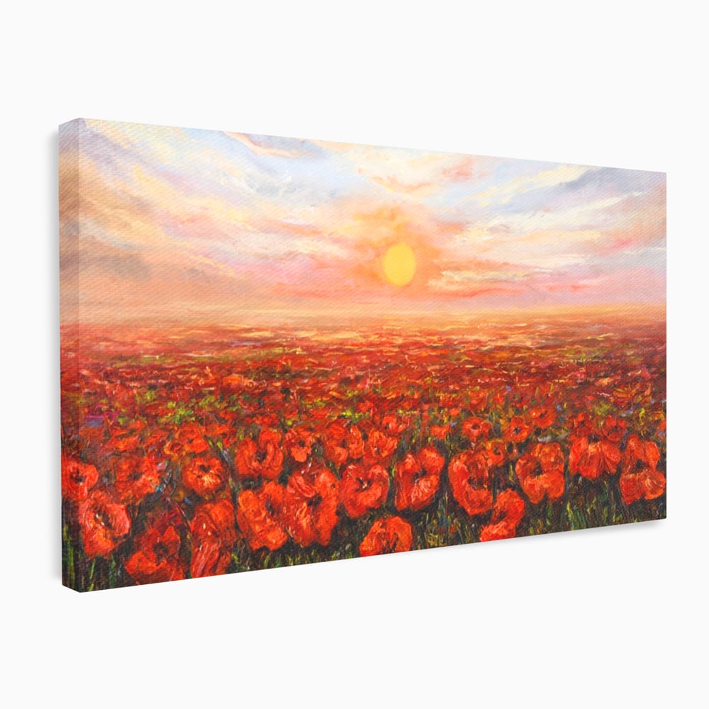 Leinwandbilder Premium-Leinwandkunst LuxCanva® A1275, Feld mit Mohnblumen, Wohnen, Blumen, Blumen, Sonne, Himmel, Landleben, Schlafzimmer, kräftige Farben