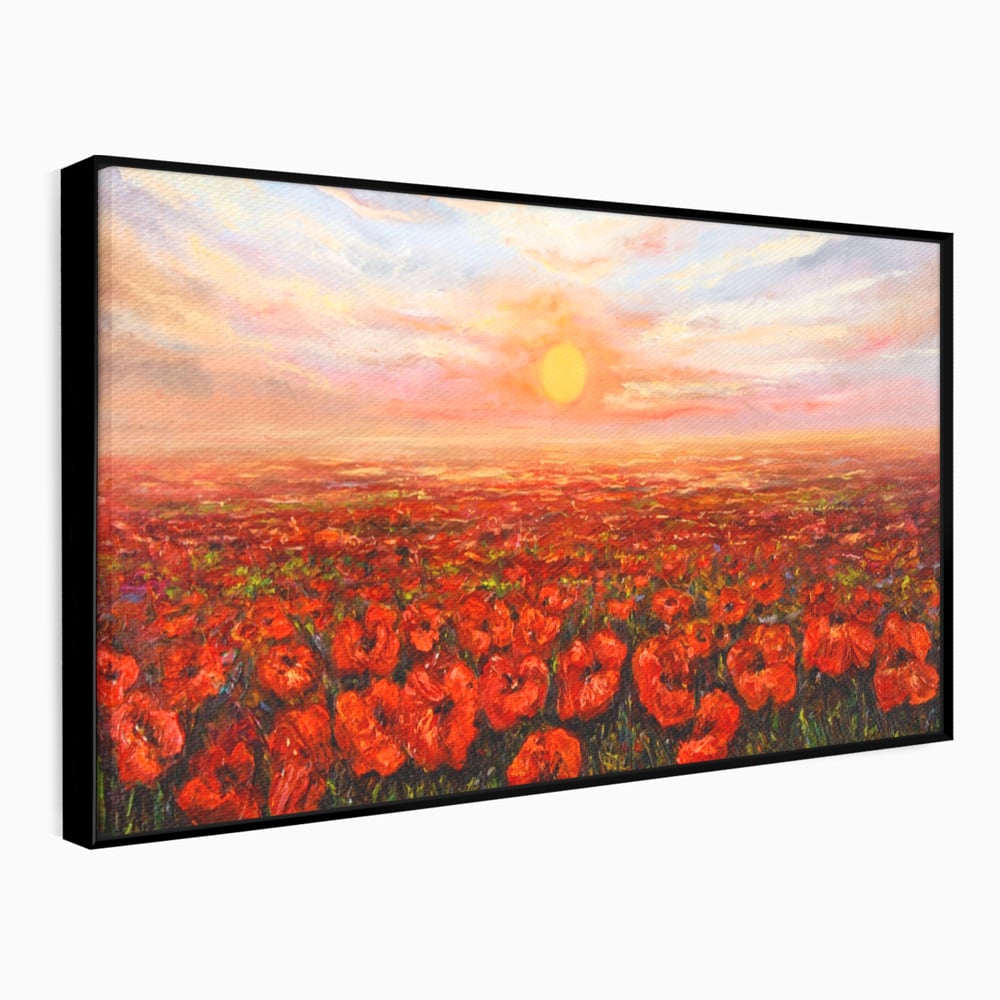 Leinwandbilder Premium-Leinwandkunst LuxCanva® A1275, Feld mit Mohnblumen, Wohnen, Blumen, Blumen, Sonne, Himmel, Landleben, Schlafzimmer, kräftige Farben