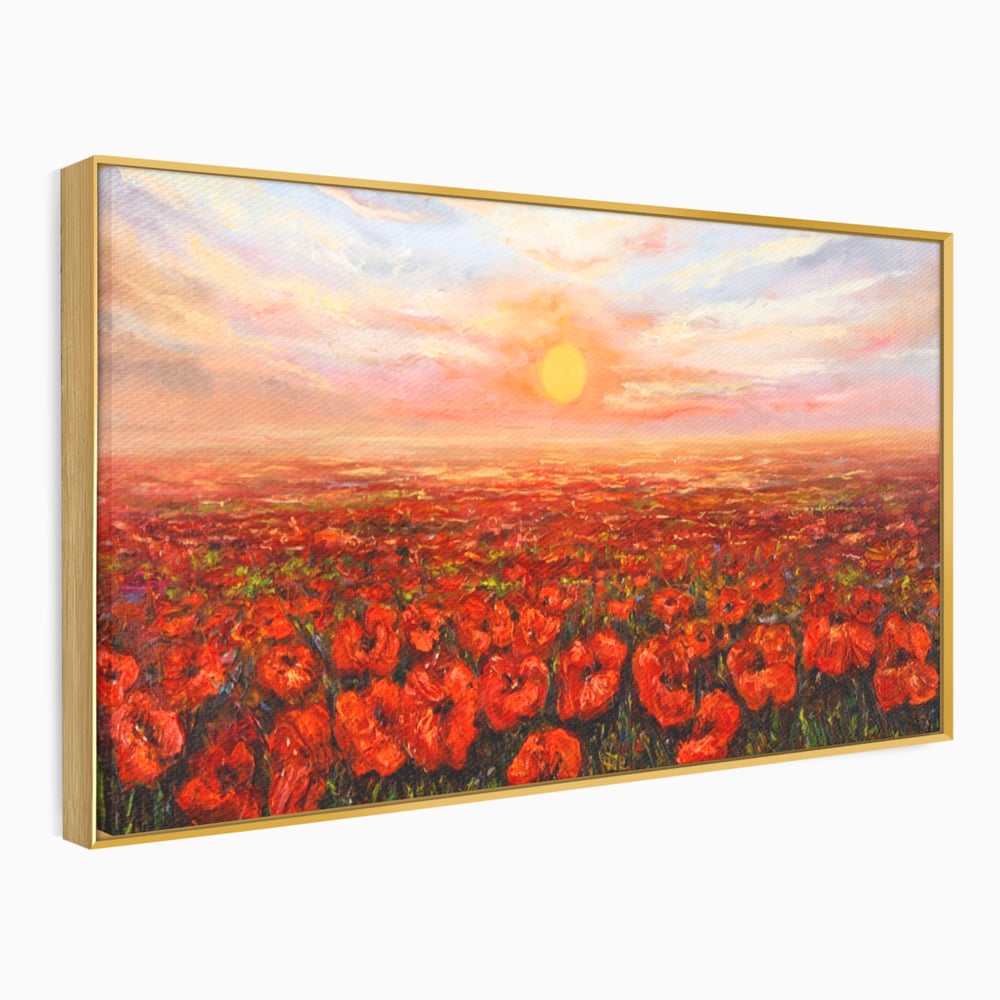 Leinwandbilder Premium-Leinwandkunst LuxCanva® A1275, Feld mit Mohnblumen, Wohnen, Blumen, Blumen, Sonne, Himmel, Landleben, Schlafzimmer, kräftige Farben
