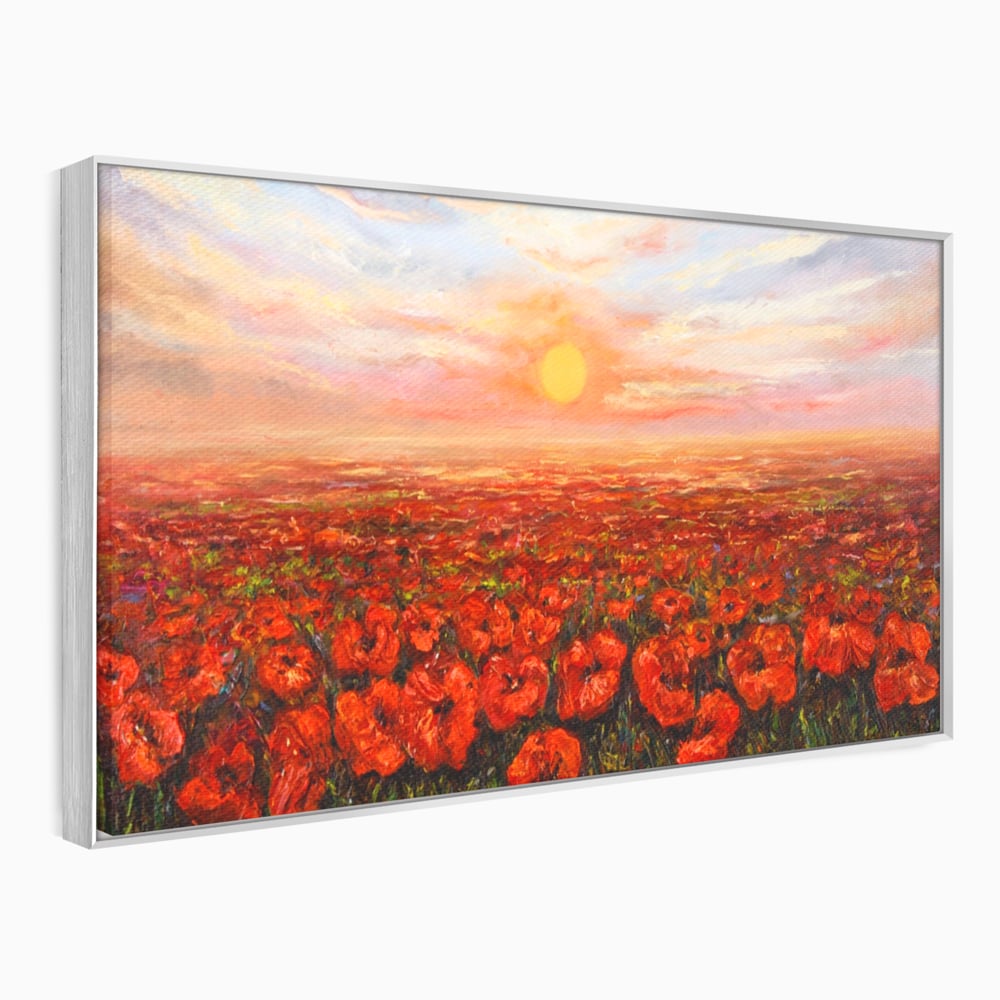 Leinwandbilder Premium-Leinwandkunst LuxCanva® A1275, Feld mit Mohnblumen, Wohnen, Blumen, Blumen, Sonne, Himmel, Landleben, Schlafzimmer, kräftige Farben