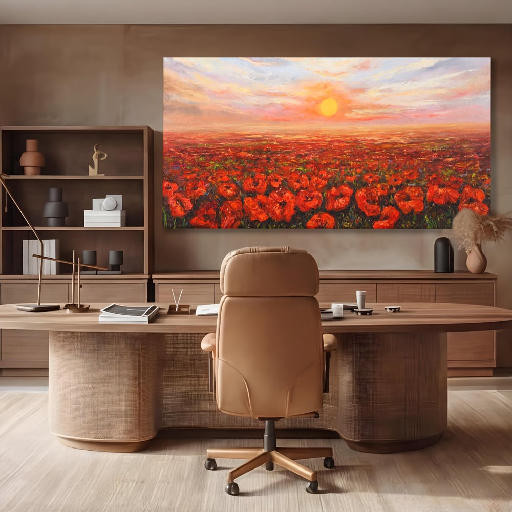Leinwandbilder Premium-Leinwandkunst LuxCanva® A1275, Feld mit Mohnblumen, Wohnen, Blumen, Blumen, Sonne, Himmel, Landleben, Schlafzimmer, kräftige Farben