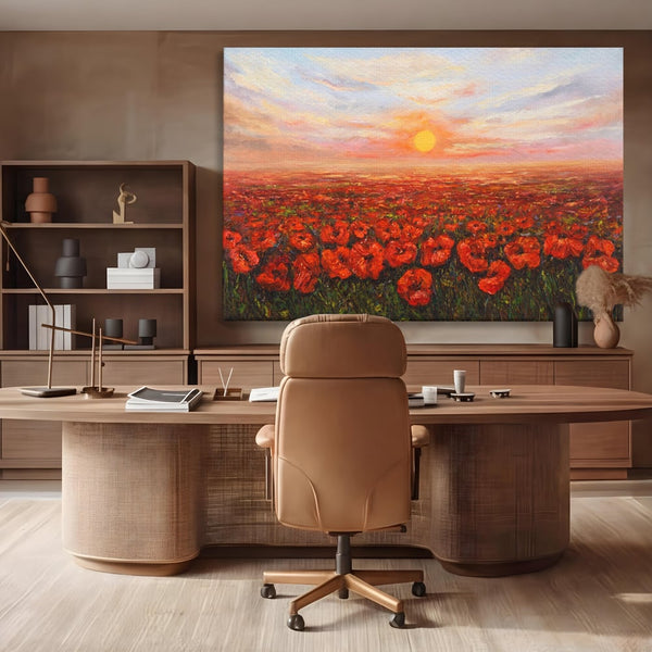 Leinwandbilder Premium-Leinwandkunst LuxCanva® A1275, Feld mit Mohnblumen, Wohnen, Blumen, Blumen, Sonne, Himmel, Landleben, Schlafzimmer, kräftige Farben