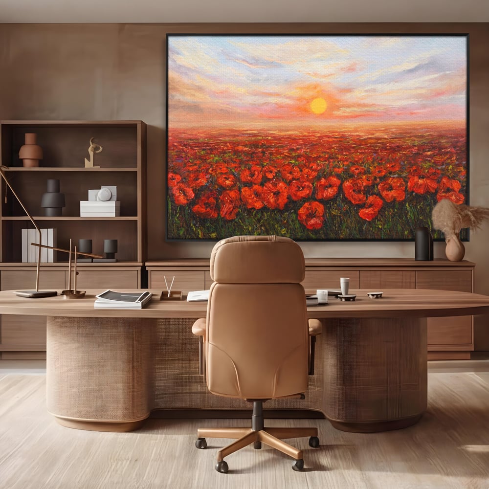 Leinwandbilder Premium-Leinwandkunst LuxCanva® A1275, Feld mit Mohnblumen, Wohnen, Blumen, Blumen, Sonne, Himmel, Landleben, Schlafzimmer, kräftige Farben