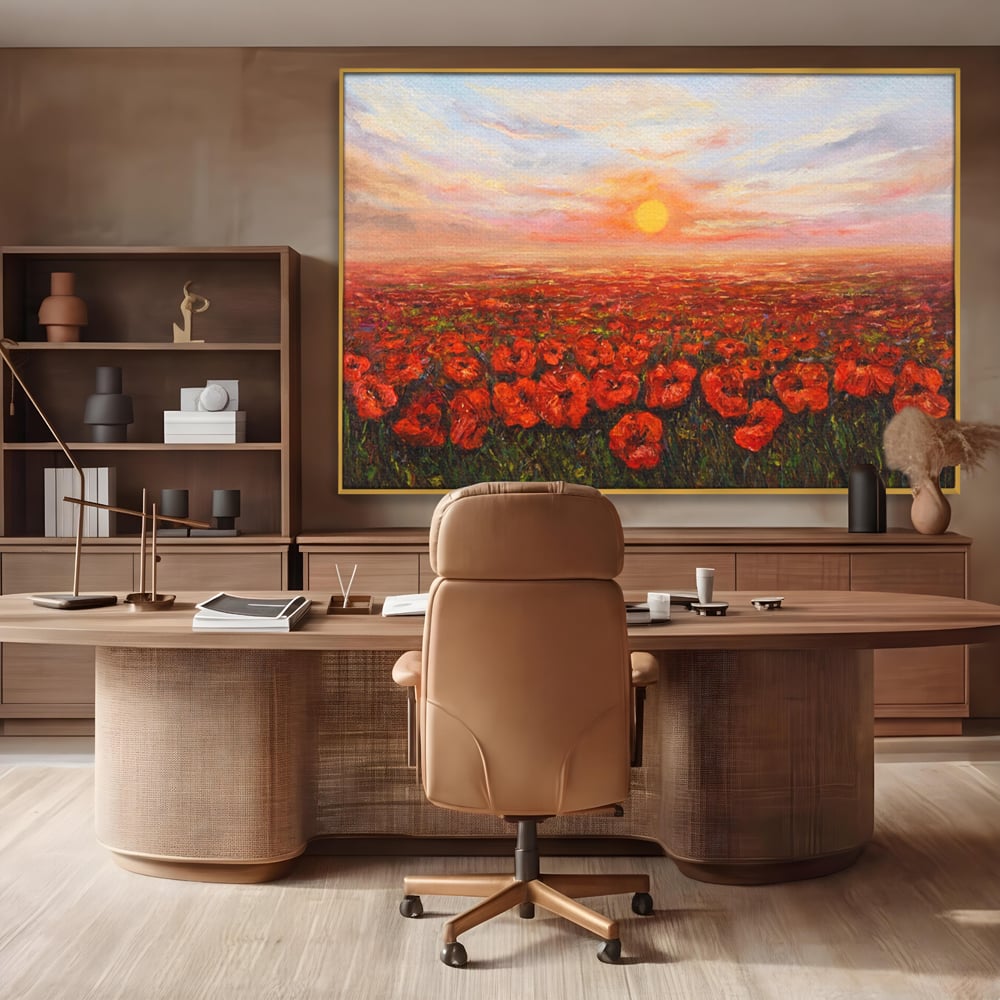 Leinwandbilder Premium-Leinwandkunst LuxCanva® A1275, Feld mit Mohnblumen, Wohnen, Blumen, Blumen, Sonne, Himmel, Landleben, Schlafzimmer, kräftige Farben