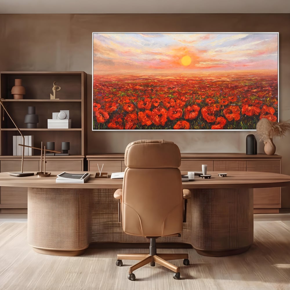 Leinwandbilder Premium-Leinwandkunst LuxCanva® A1275, Feld mit Mohnblumen, Wohnen, Blumen, Blumen, Sonne, Himmel, Landleben, Schlafzimmer, kräftige Farben