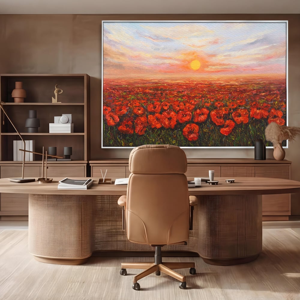 Leinwandbilder Premium-Leinwandkunst LuxCanva® A1275, Feld mit Mohnblumen, Wohnen, Blumen, Blumen, Sonne, Himmel, Landleben, Schlafzimmer, kräftige Farben