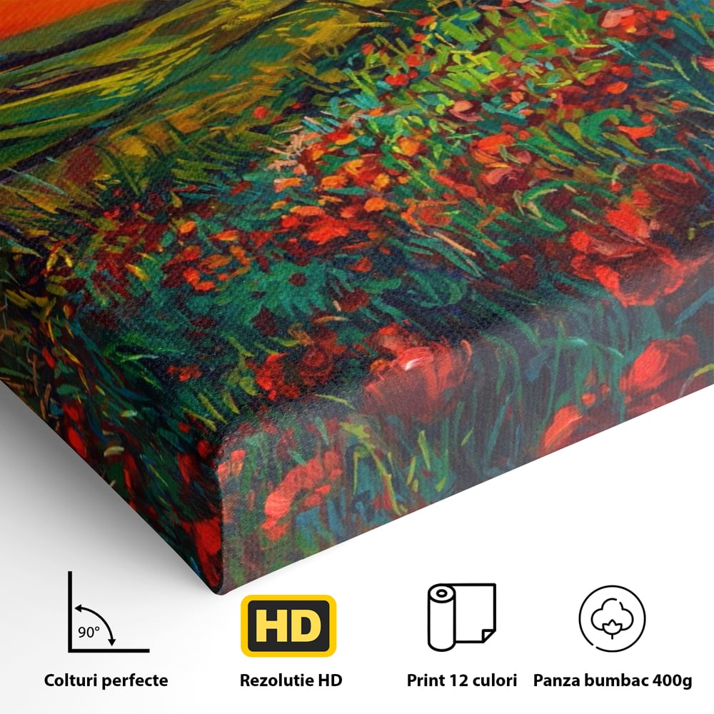 Tablou Canvas Premium LuxCanva® A1276, Flori La Apus, Living, Maci, Soare, Cer, Camp, Dormitor, Culori Vibrante